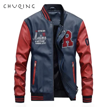 

CHUQING Men's Leather Fashion Baseball Uniform Leather Jacket Men's Motorcycle Leather Jacket Casual Jacket