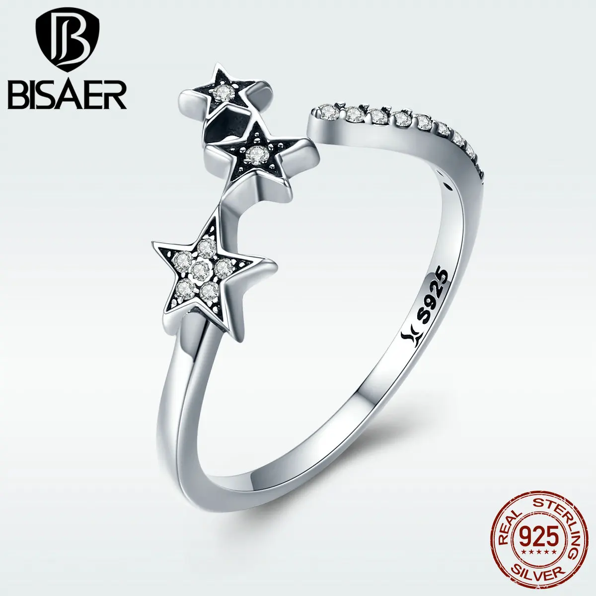

Authentic 100% 925 Sterling Silver Starry Sky Female Shinning Star Open Finger Ring Women Sterling Silver Jewelry Anel ECR312