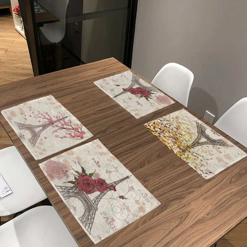 Цветок ткань napin осень с оригинальными рисунками "Парижская башня кухонный стол украшения Модные столовый коврик аксессуары свадебная столовая салфетка