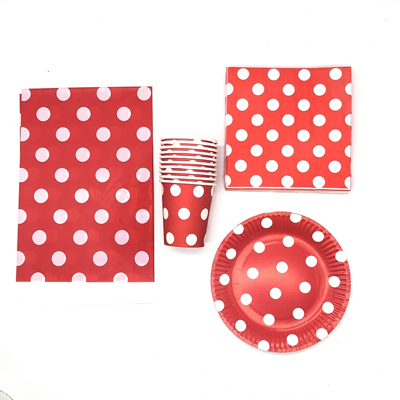 

61pcs/pack polka dots theme disposable plates cups napkins red polka dots disposable tableware set red dots theme cups