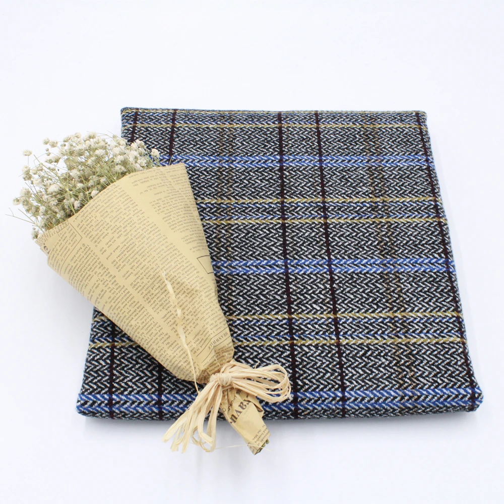 

YLZZ DIY Plaid British Style Cardigan Comfortable Soft Woollen Worsted Fabric Autumn Winter Cashmere Plaid Coat Clothing Cloth