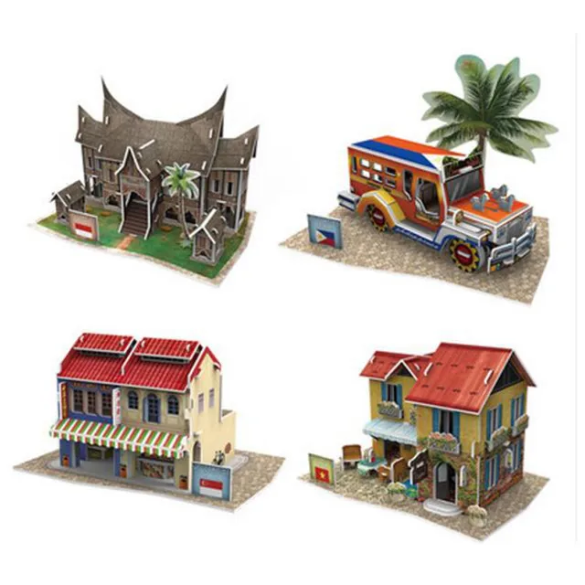 4pcs Cubic Fun 3D Paper Puzzle Toy DIY World Architecture Puzzle Paper