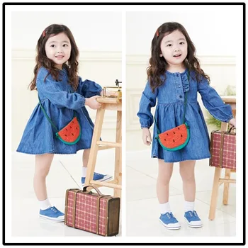 

Fashion baby girl dress 2-8 year old child long sleeved lotus leaf denim dress children's autumn dress kids