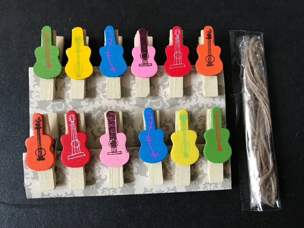 120pieces Colorful Guitar Paper Wooden Clips Wooden Photo Pegs Office