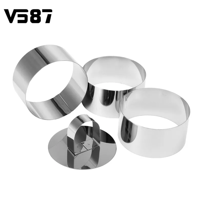 4pcs Stainless Steel Cake Mold Food Cooking Rings Pusher Round Ring DIY