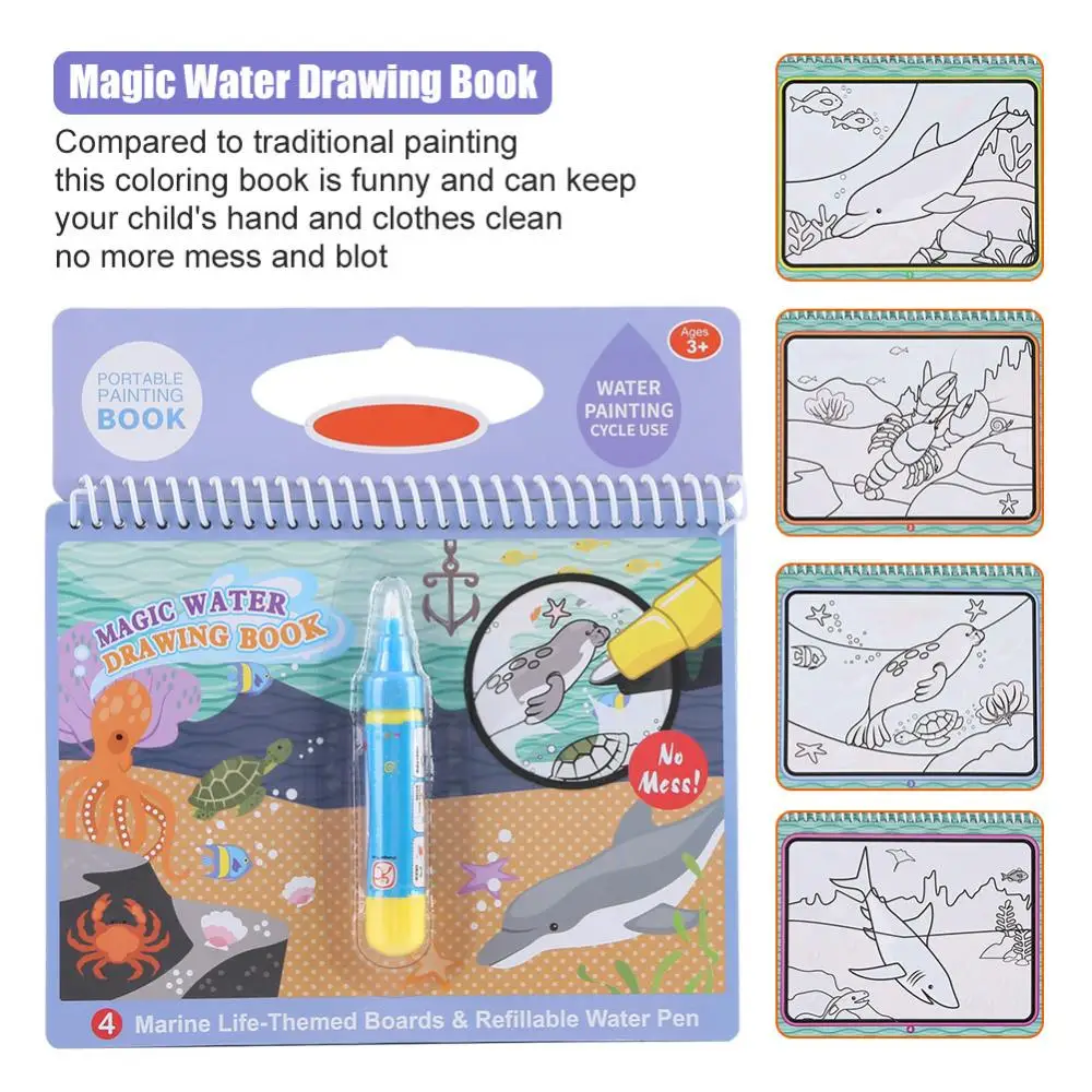 Волшебная водная книга для рисования, раскраска, каракули с ручкой, доска для рисования, Juguetes для детей, обучающая игрушка для рисования, 6 цветов