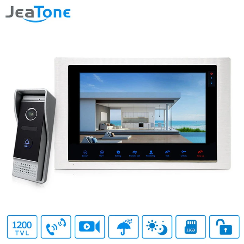 

JeaTone 10" wired Door Phone home Intercom Video doorbell monitor Intercom With 1 Camera 1200TVL High Resolution