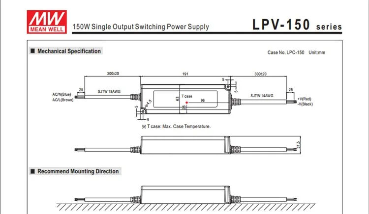 100-240Vac к 24VDC, 150 Вт, 24V6. 3A IP67 блок питания ul, открытый светодио дный свет, светодио дный вывески водонепроницаемый водитель, LPV-150-24