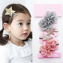 Мода 1 комплект новая заколка для волос детская шифоновая цветы с блестками шпильки Вечерние Девушки Grace