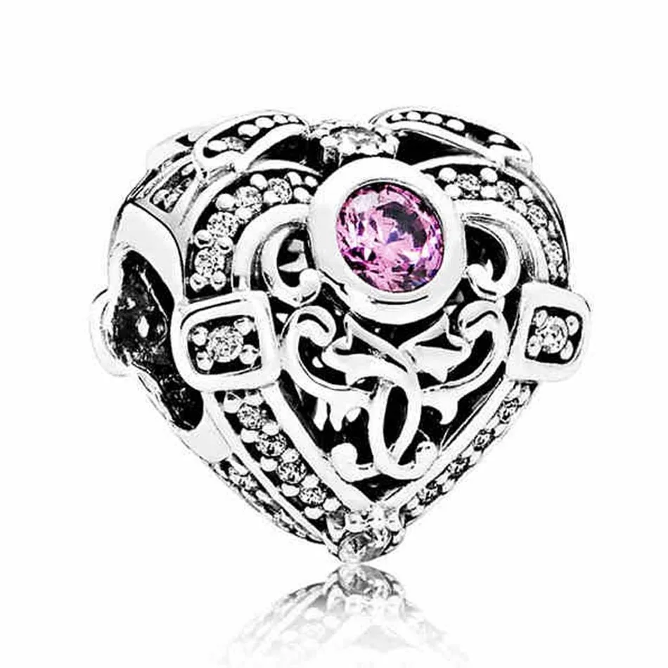 

Authentic S925 Sterling Silver DIY Jewelry Openwork Opulent Love Heart Charms fit Pandora Bracelet Bangle Girl Gift