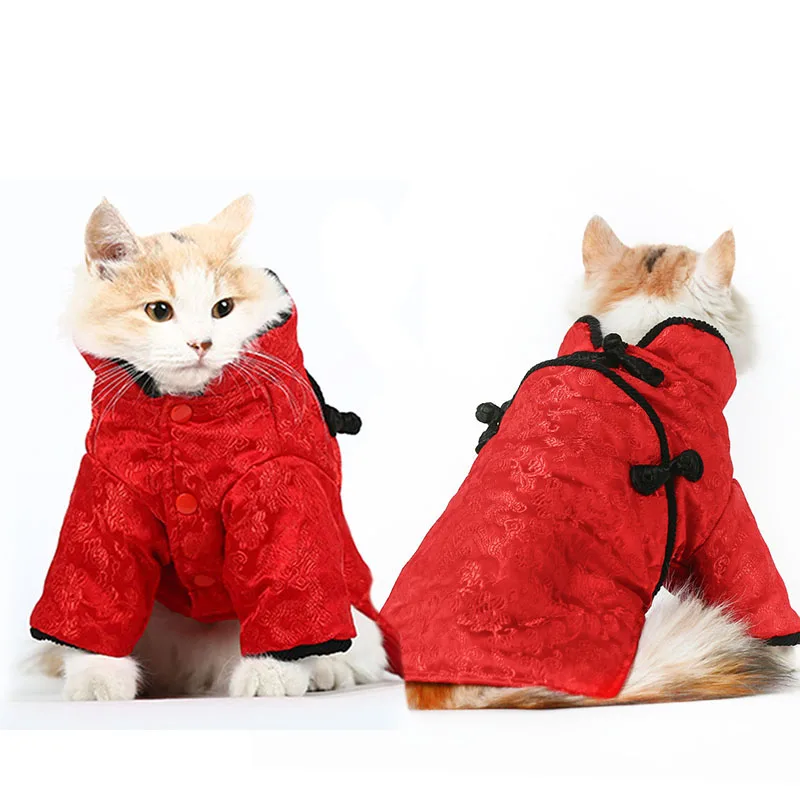 Vintage winter warm dog jacket coat pet cat dog christmas costume hoodie clothing for pet chihuahua dog clothes tang suit