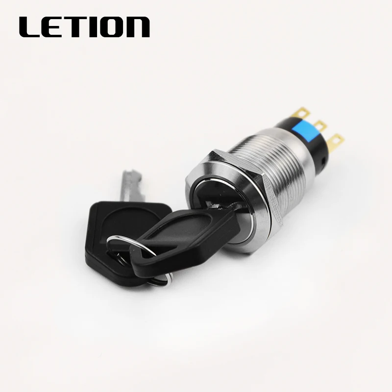 

19mm Stainless Steel waterproof Key Lock switch 5A AC250V 2/3 Positions Key Rotary Switch Free Shipping LETION19S-11Y/21