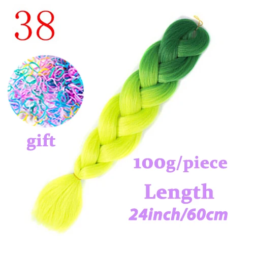Мисс парик ombre канекалон плетение волос 24 дюймов 100 г синтетические jumbo косы волокна волос розового и фиолетового цветов синий зеленый 1pce - Цвет: #5
