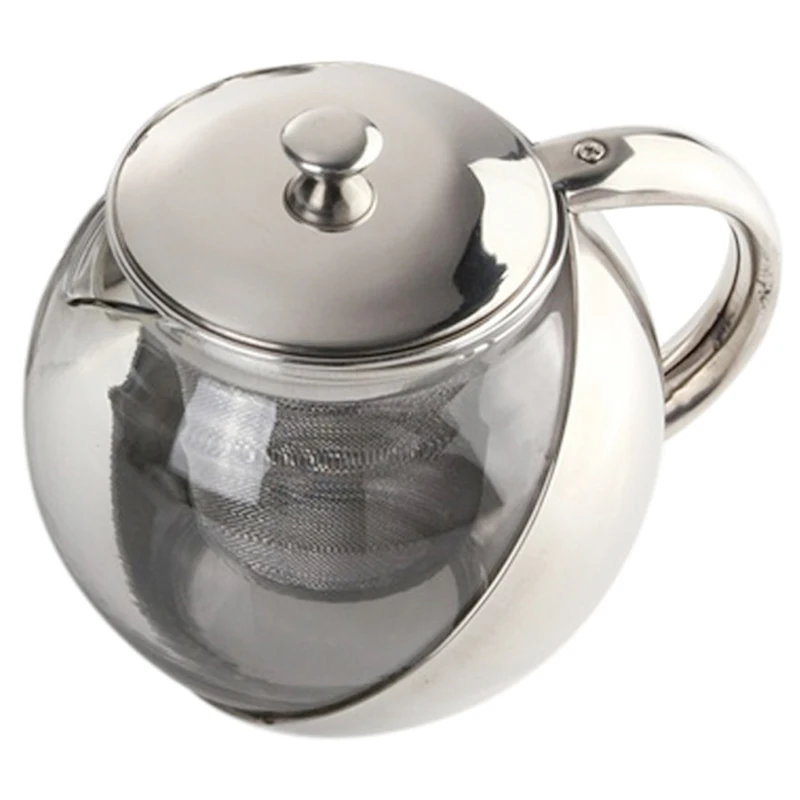 Горячее предложение! Распродажа! современный стильный чайный горшок из нержавеющей стали+ стеклянный держатель чайных листьев серебряные аксессуары