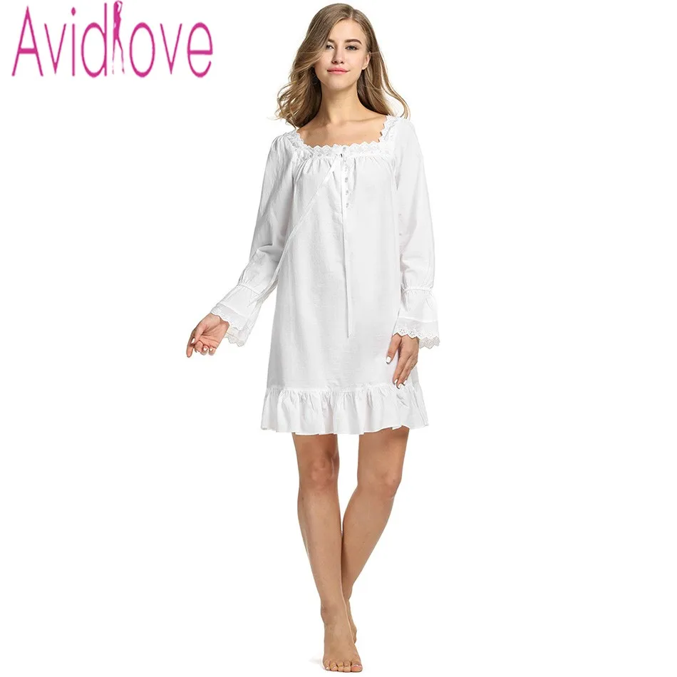 Avidlove женское белое платье для сна хлопковая ночная рубашка с длинным рукавом
