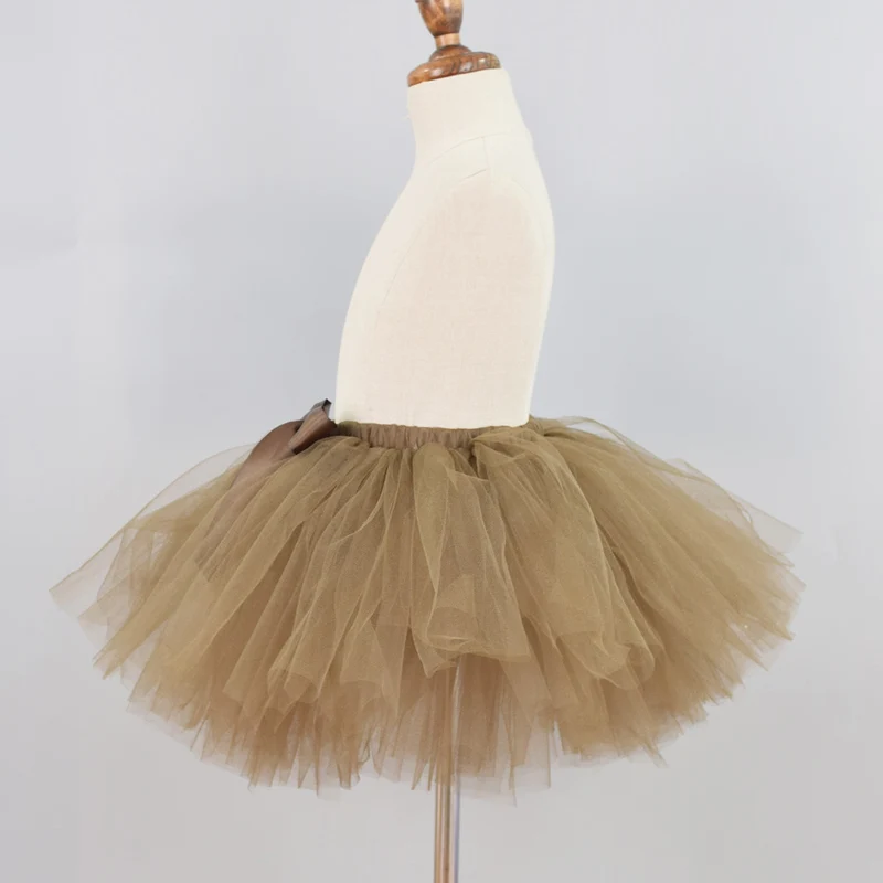 Однотонная коричневая Пышная юбка-пачка для девочек Детская Праздничная юбка-пачка для дня рождения, пачка, детская танцевальная балетная юбка, костюм на Хэллоуин, От 0 до 12 лет