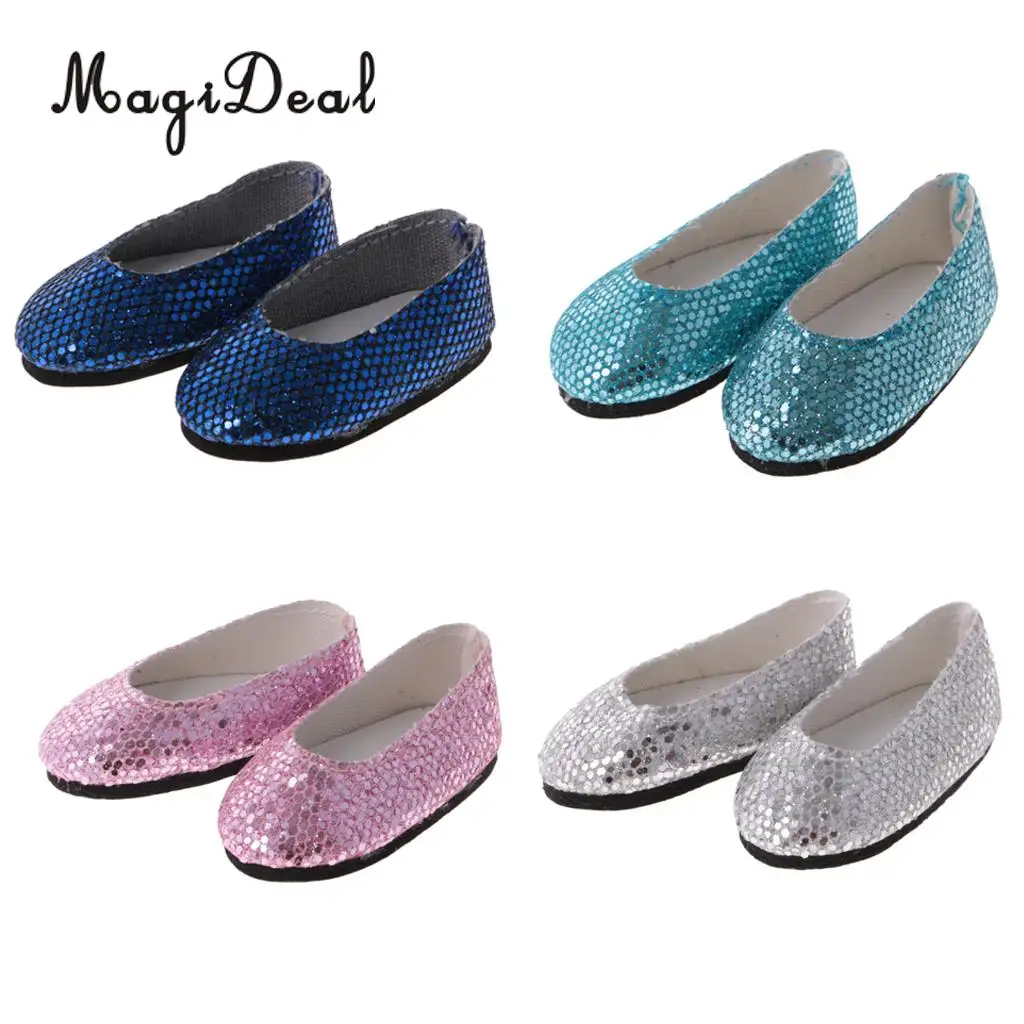 

MagiDeal Bling Bling 4 Pairs Plastic Sequins Shoes for Wellie Wisher 14 Inch Dolls Accessories