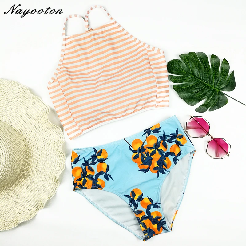 

Stripe Printed Bikini Swimwear Brazilian Women Sling sexy Bathing Suit High Waist Swimsuit Backless Bandage Biquini Beach Wear