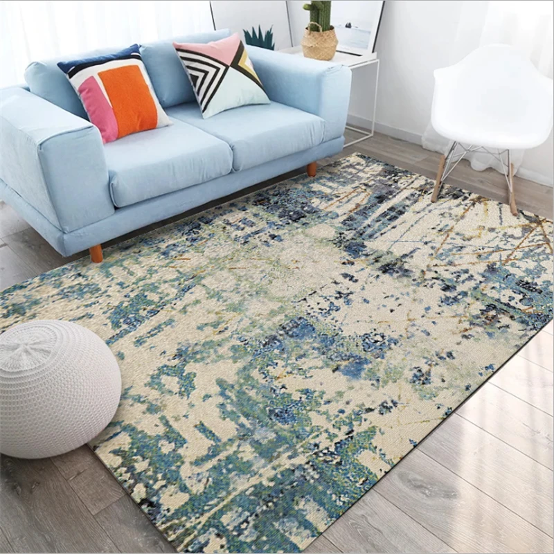 

Carpets for Living Room European and American Abstract Art Blue Green Ink Painting Pattern Carpet Sofa Coffee Table Mat