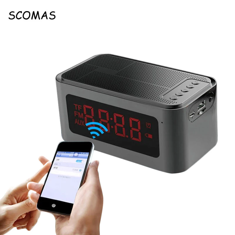 SCOMAS X16 Portable Mini Bluetooth font b Speakers b font Smart LCD Screen Alarm Clock Radio
