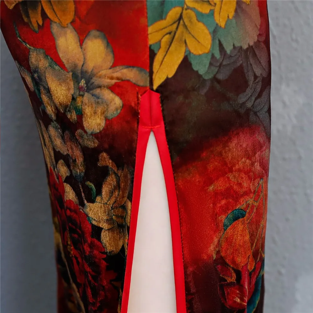 Шанхай история новая распродажа 3/4 рукав длинный Чонсам бархат Qipao платье в фольклорном стиле Китайский традиционный национальный тренд платье