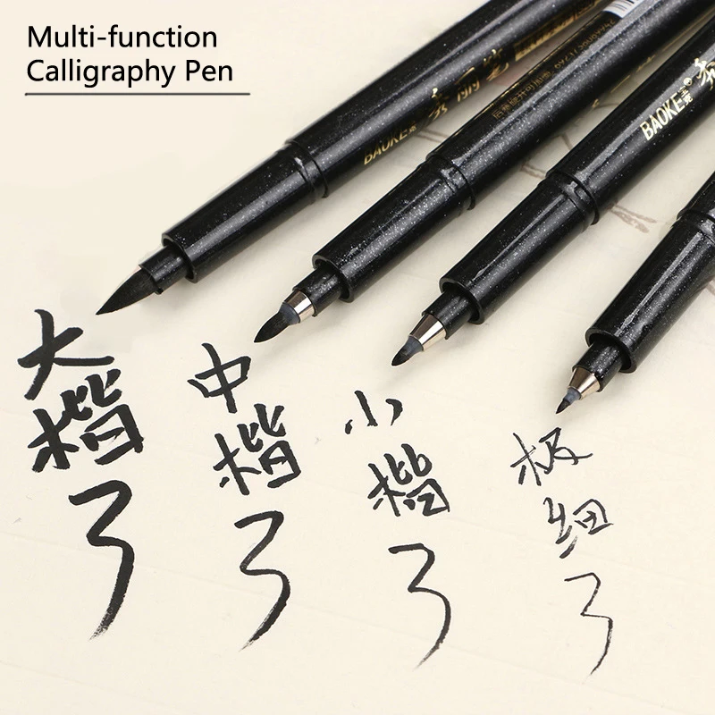 1 Piece Calligraphy Pen Brush Black Permanent Ink Repeated Filling Markers Pen Thick Medium Small Ultra Felt Caligraphy Pens