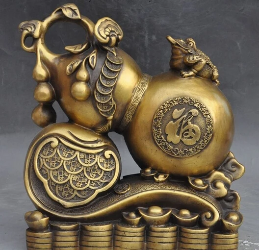 

xiuli 003665 10" chinese bronze Spittor Ruyi Money yuanbao Gourd Cucurbit wealth lucky statue