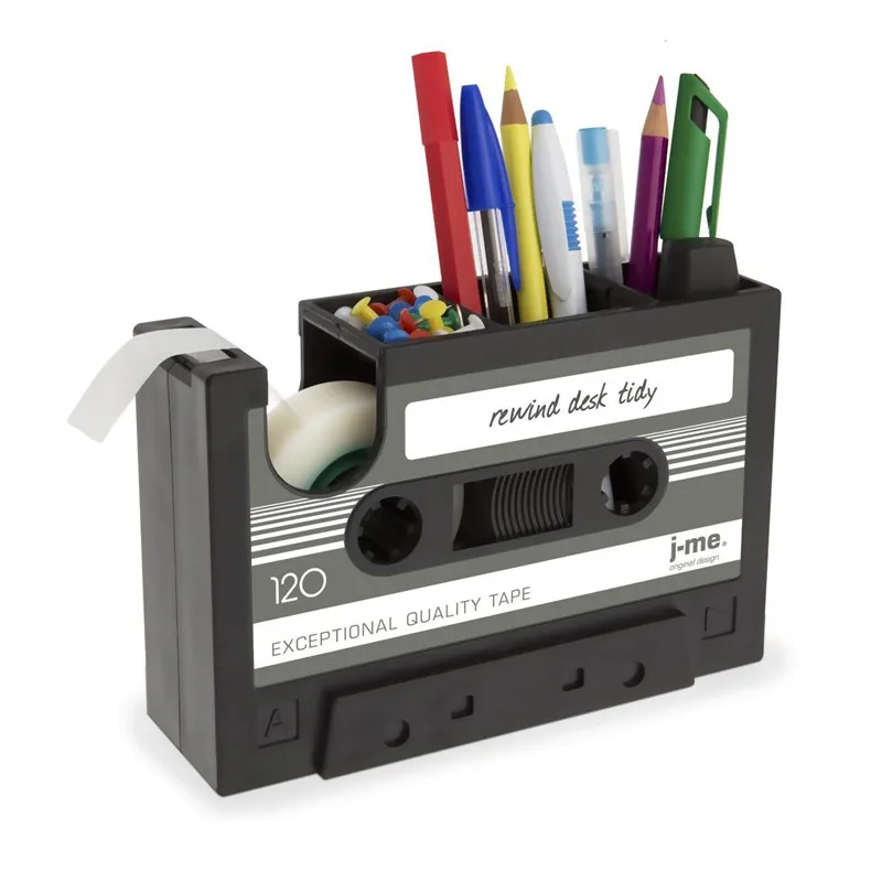 

Cassette Tape Dispenser Pen Holder Vase Pencil Pot Stationery Desk Tidy Container Office Stationery Supplier Gift(black)