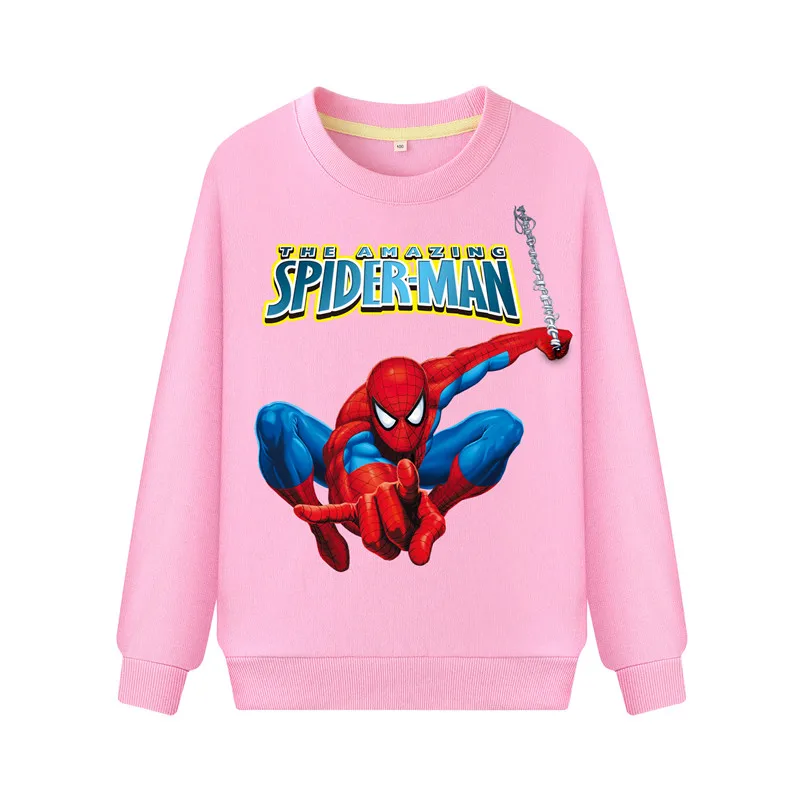 Новая спортивная хлопчатобумажная трикотажная рубашка с длинными рукавами и рисунком Человека-паука для мальчиков детская одежда с капюшоном Одежда для девочек WK054