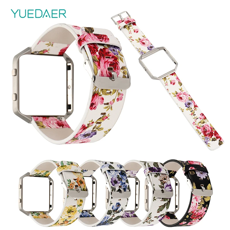 Yuedaer 23mm Floral Leather Watch Band For Fitbit Blaze Smart Watch Luxury Watch Strap Bracelet Replacement Band For Lady Girls