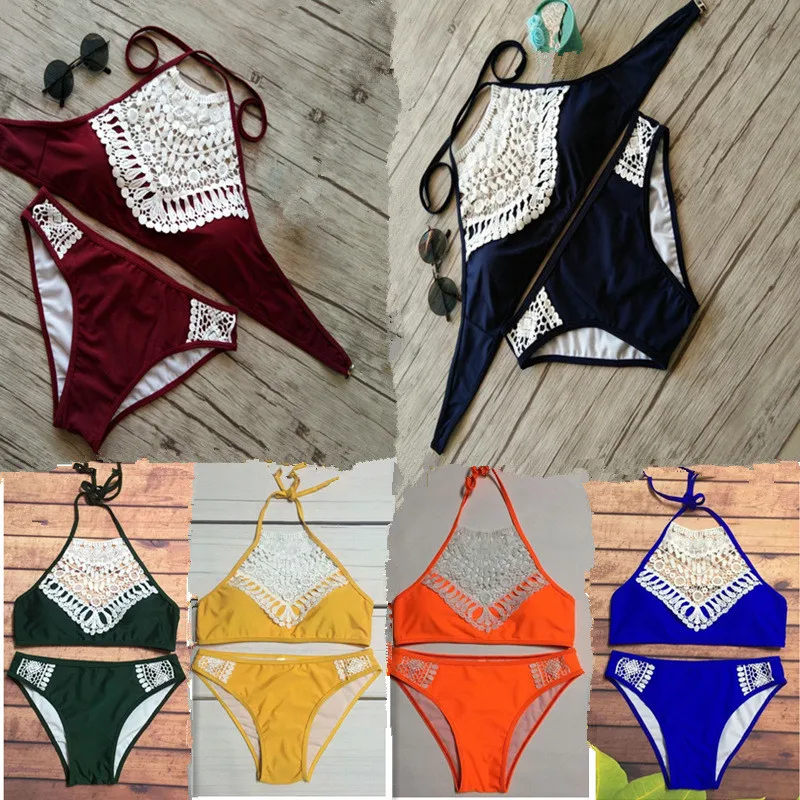 

2019 two piece Swimsuit string Bikinis set Women lace bikini bathing costume Sexy ladies plus size Separate swimwear suit