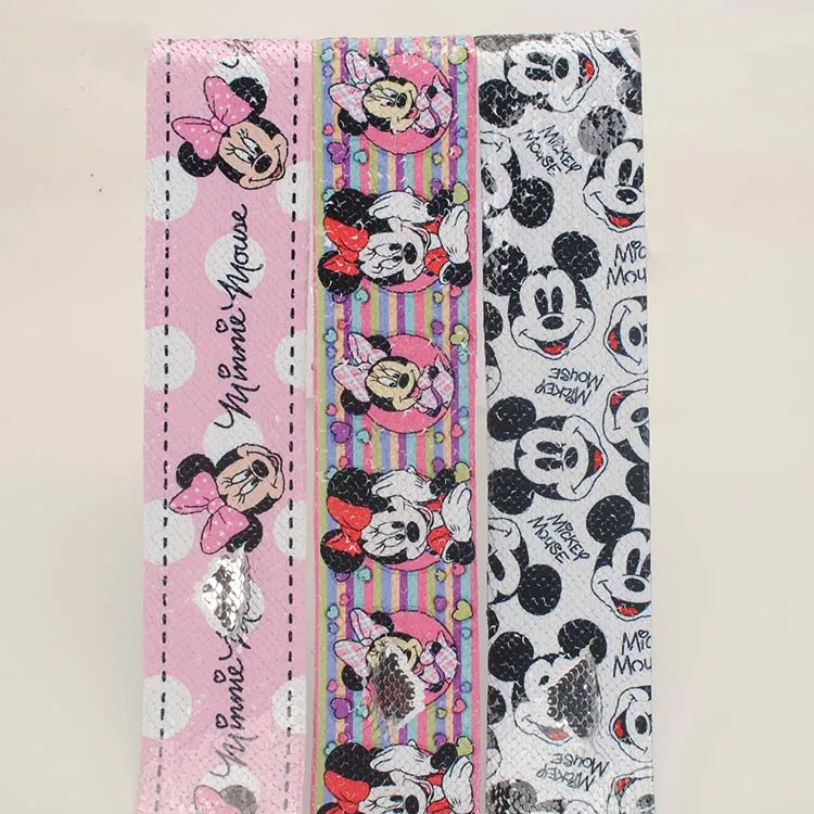 

NEW 5 ys 3" 75mm Mickey sequin ribbon printed,Ribbon Shiny Glitter Cartoon