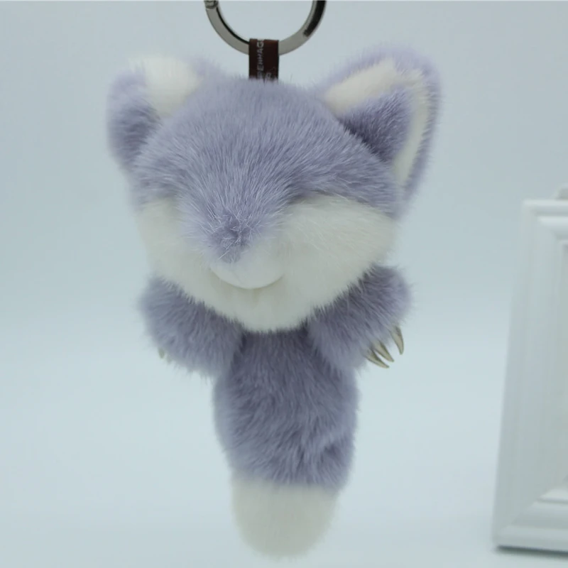 

True mink fox key metal claw phone bag pendant fur keychain women sweater charm pendant cute animal little fox