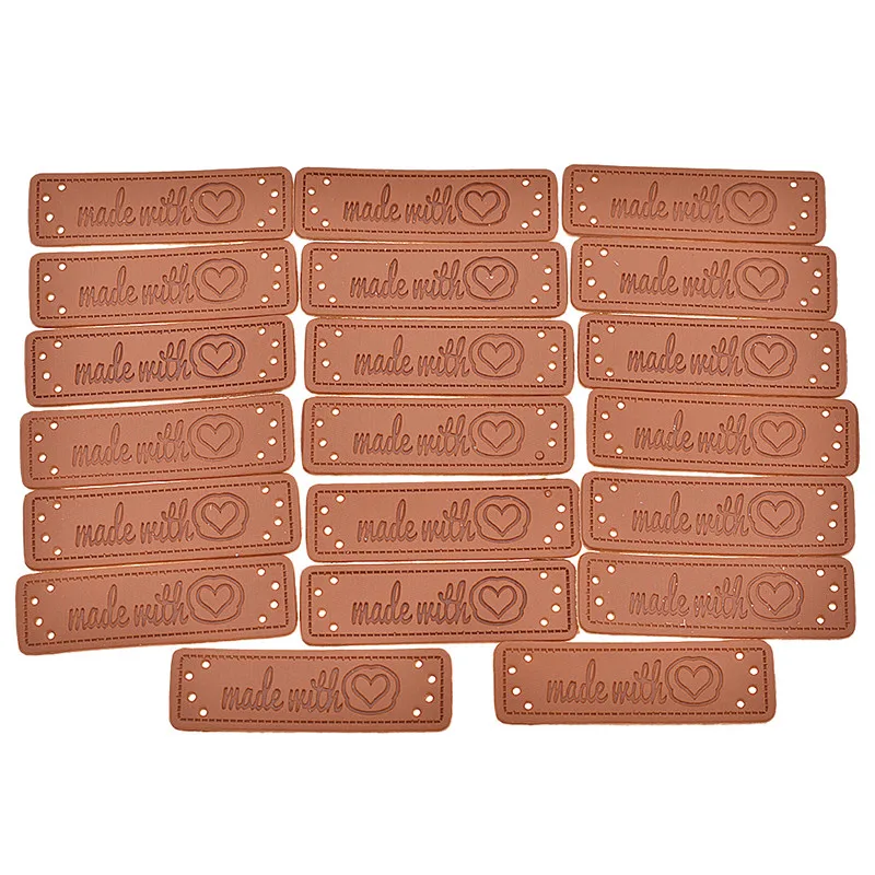 

20pcs Made With Heart PU Leather Labels DIY Flag Labels For Garment Synthetic PU Leather Garment Labels Drop Shipping