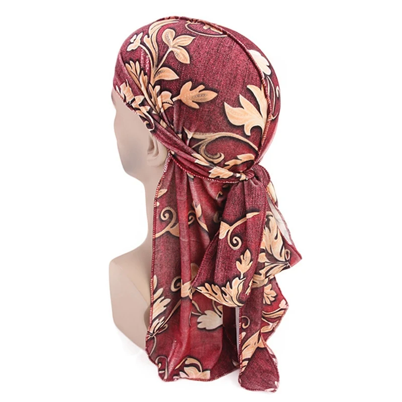 New Fashion Men's Print Silky Turban Headband Silk Men Women Floral