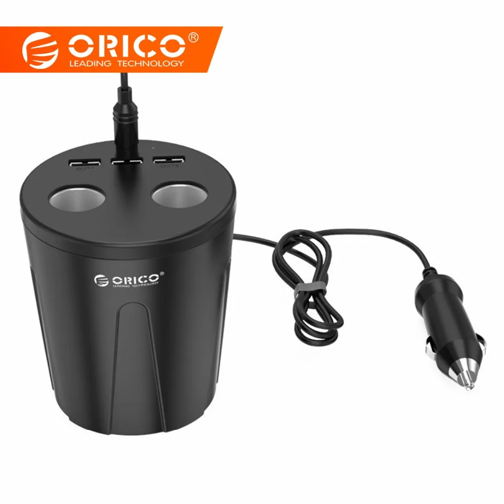 

ORICO Car Charger 3 USB Port 5V2.4A Phone Charger Water Cup Holder with 2 Cigarette Lighter for iPhone 6s 7 Xiaomi Samsung