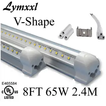 

V-shape T8 Led Tubes 8ft 65w 2.4m t8 Integrated led tubes light AC90-260V 6300LM high brightness fluorecent light UL CE