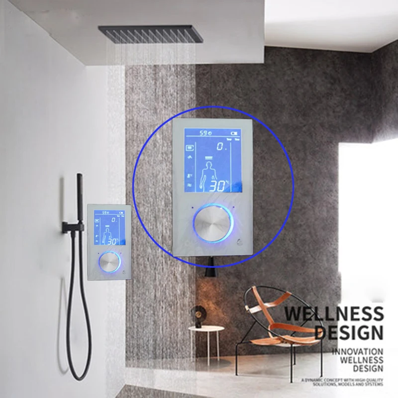 LCD Digital Shower Faucet 2 Jets Smart Display Thermostat Shower Mixer Touch Screen Control Temperature Water Flow Bath