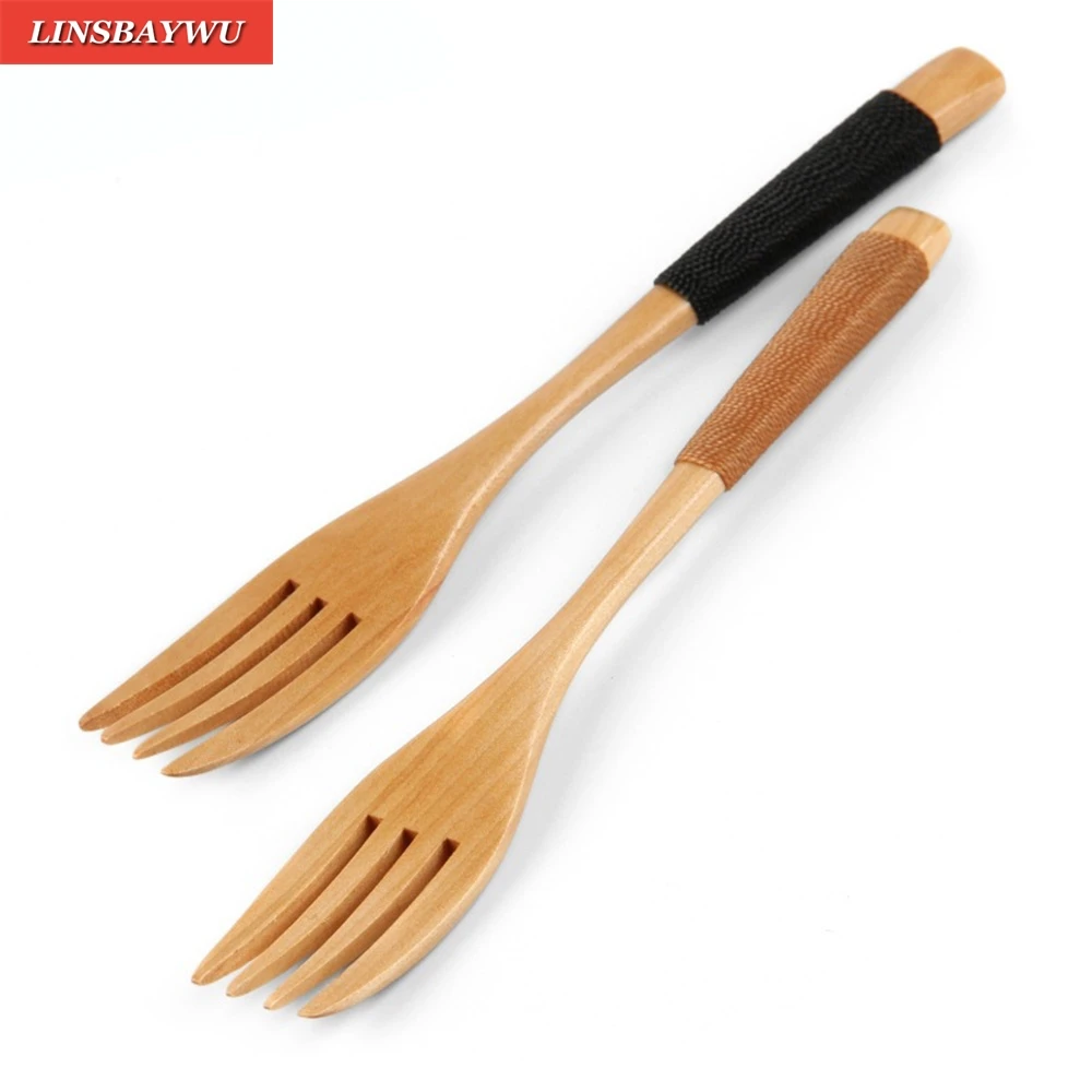 

1pcs Western tableware Wood Forks Dessert Fruit Serving Children Food Utensil Dinnerfork Flatware For Kitchen