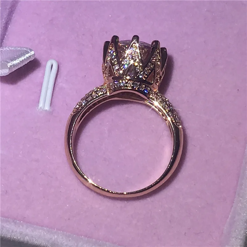 Очаровательное кольцо с короной, обручальное кольцо для женщин, 11 мм, AAAAA, циркон, cz, розовое золото, заполнено, Женские Ювелирные изделия на годовщину