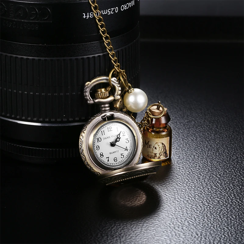 2017 NEW! Japan Quartz Movt Bronze Pocket Watches Women Fashion Retro