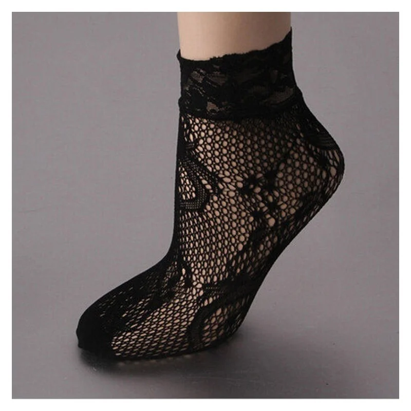 Черные носки женские Девушки дамы мягкие кружева Leica Короткие носки в сеточку 1