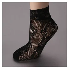 Черные носки женские Девушки дамы мягкие кружева Leica Короткие носки в сеточку 1