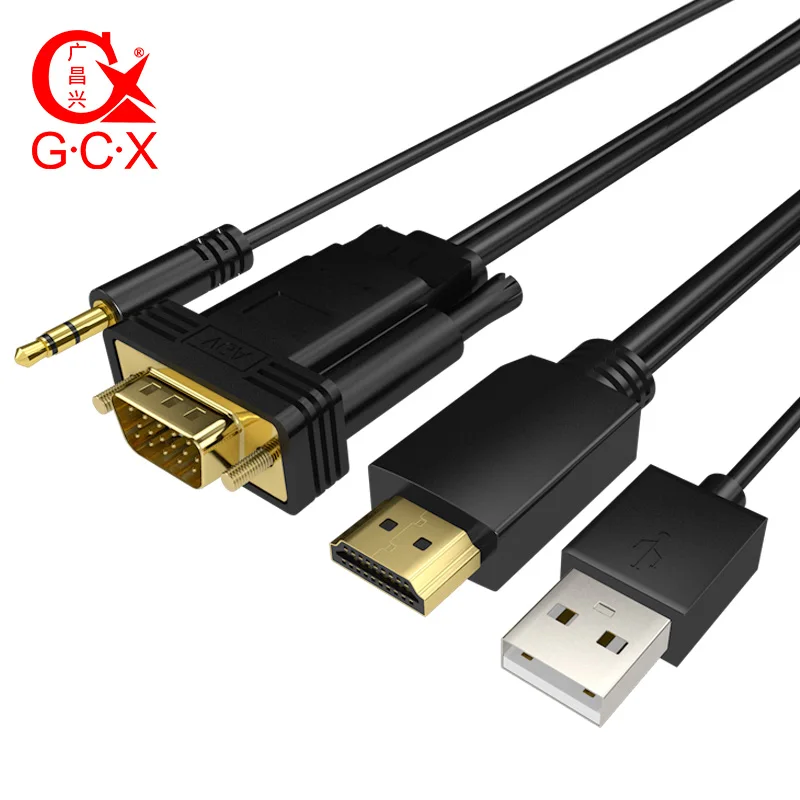 

G.C.X HDMI to VGA Cable 1080P High Resolution Converter Adapter Male to Male with 3.5mm Audio Cable Power Supply 1m1.5m1.8m3m5m