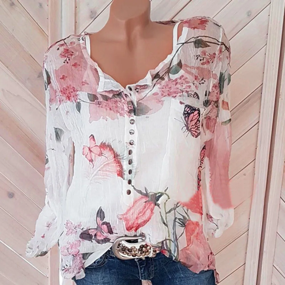 

Women Sexy V-neck Chiffon Blouse Summer Elegant Office Lady Blouses Tops Plus Size S-5XL blusa feminina hot 2019 #72