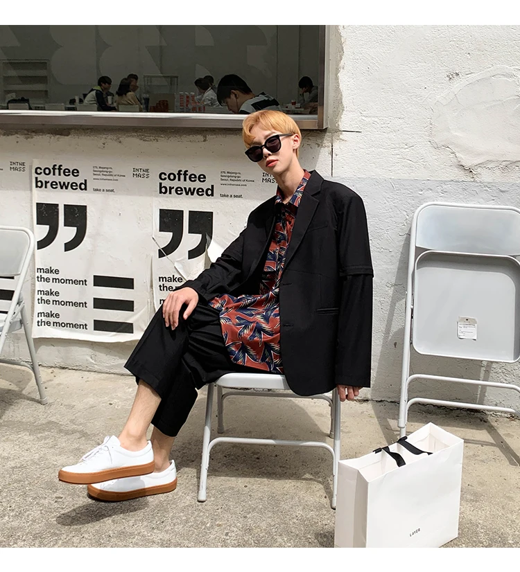 Летняя новая Корейская версия свободные Harajuku трендовые студенческие деловые повседневные мужские трехцветные брюки уличная одежда