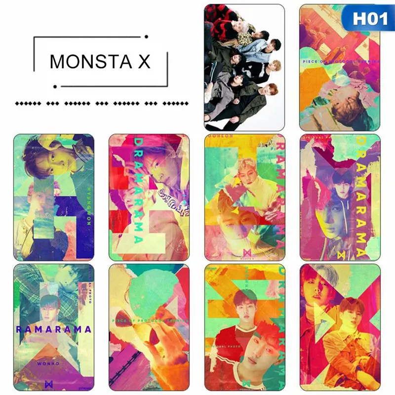 10 шт./компл. K-pop MONSTA X Mini 6-й альбом липкие фото карты Новая мода карты с кристаллами наклейки