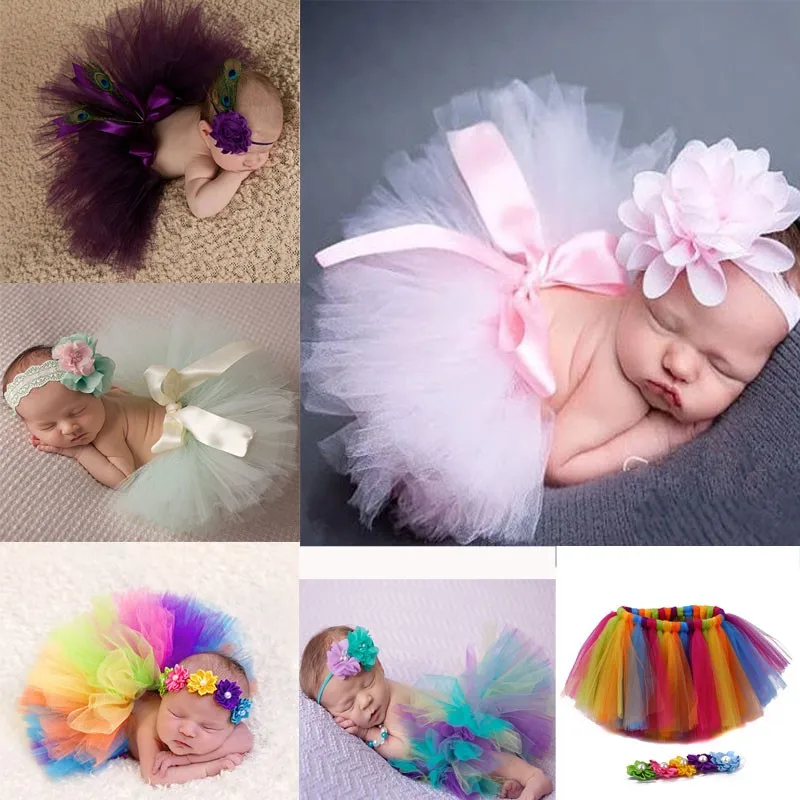 Одежда для новорожденных младенцев девочек повязка на голову с цветком пышное бальное платье с юбкой пачкаиз сетки фотография комплект одежды для малышей