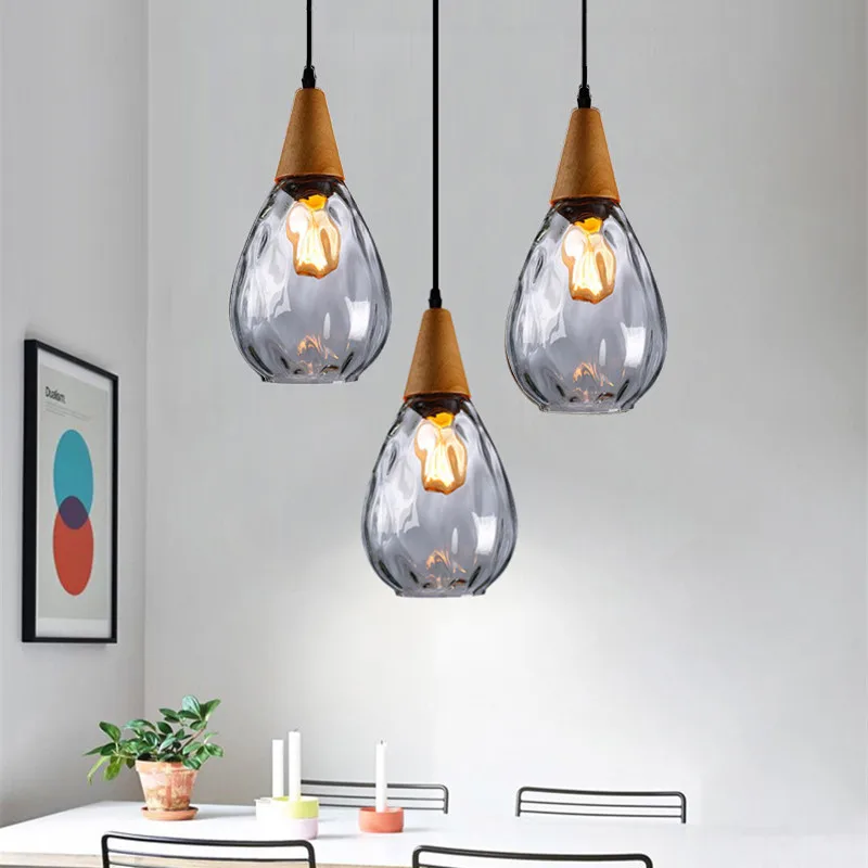 

Kitche Pendant Light Bar Glass Pendant Lighting Modern LED Lamp Hotel Wood Lights Room Study Office Ceiling Lamp Bulb Include