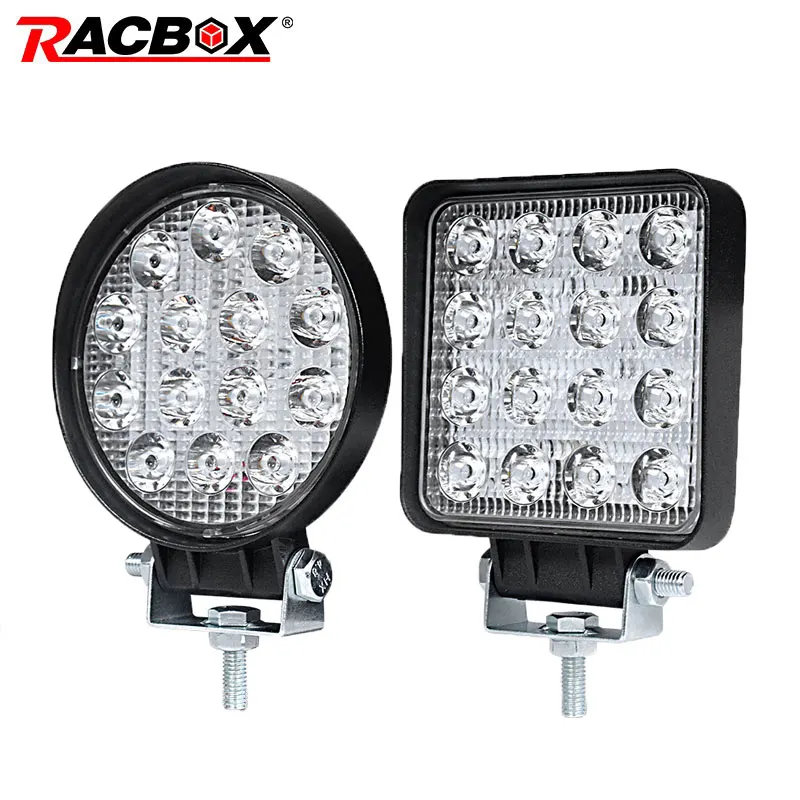 

RACBOX Slim 4 inch 42W Round 48W Square LED Work Light Bar Floodlight Spotlight for Jeep Lada Offroad Boat Car Tractor Truck 4x4